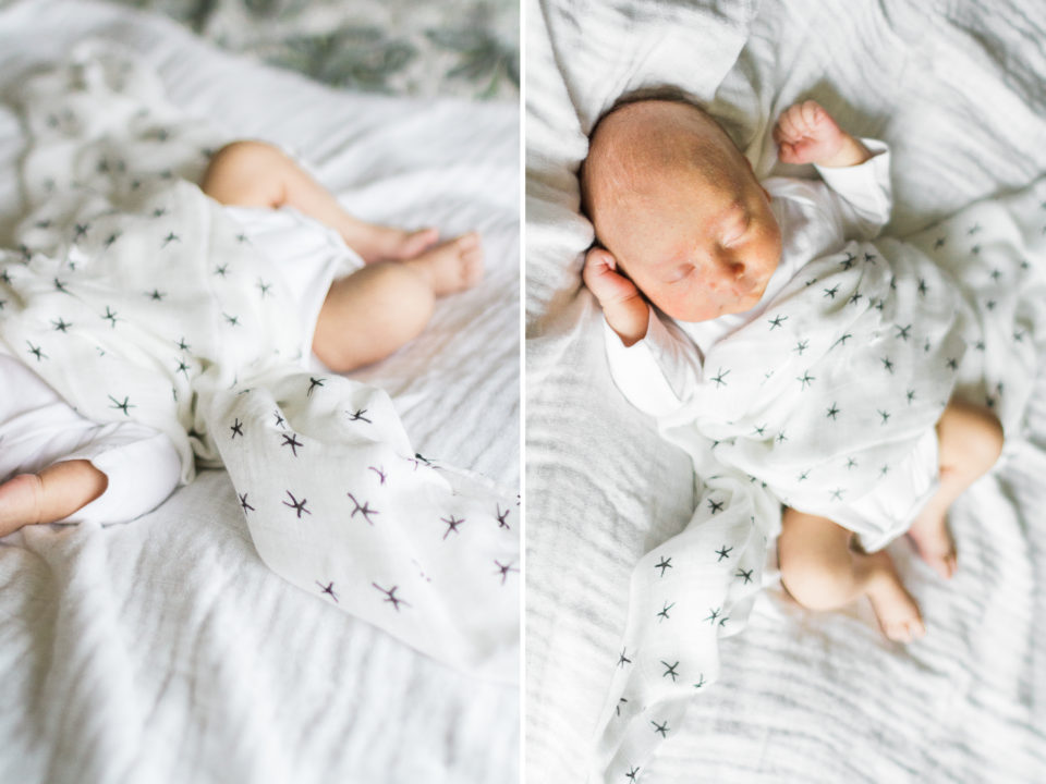  Baby photographed laying on light and airy bedspread 