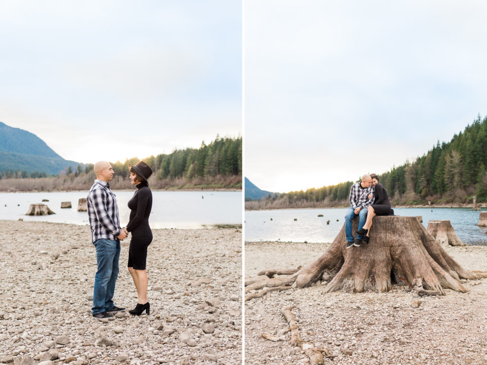 Couple poses during their Rattlesnake Lake photo session