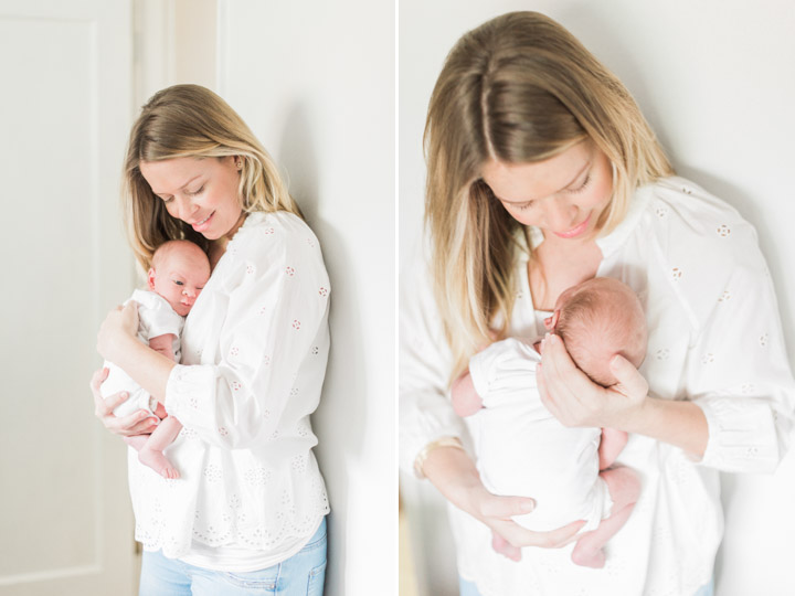 A Plano Newborn Photographer captures a Mom snuggling her baby boy 