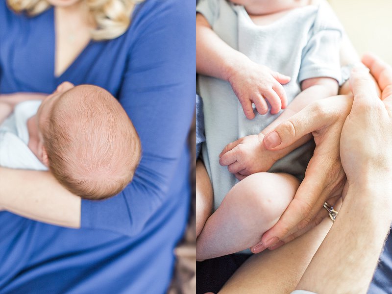 Detail images of a baby's hair and his hands