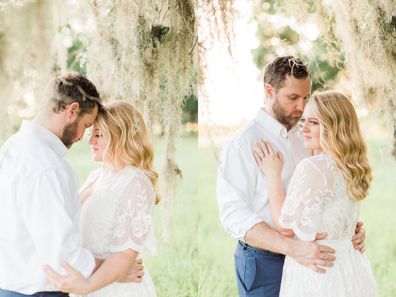 Spanish moss drapes softly around a young couple in love