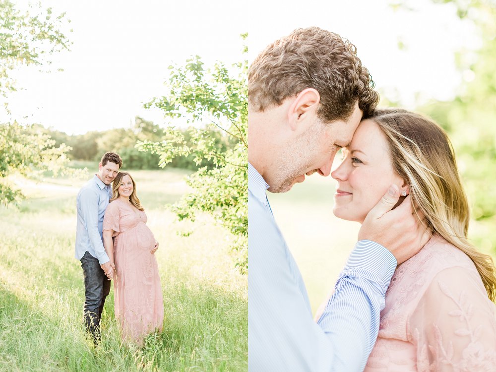 The young couple hold each other close during their Maternity Photography in Dallas photo session