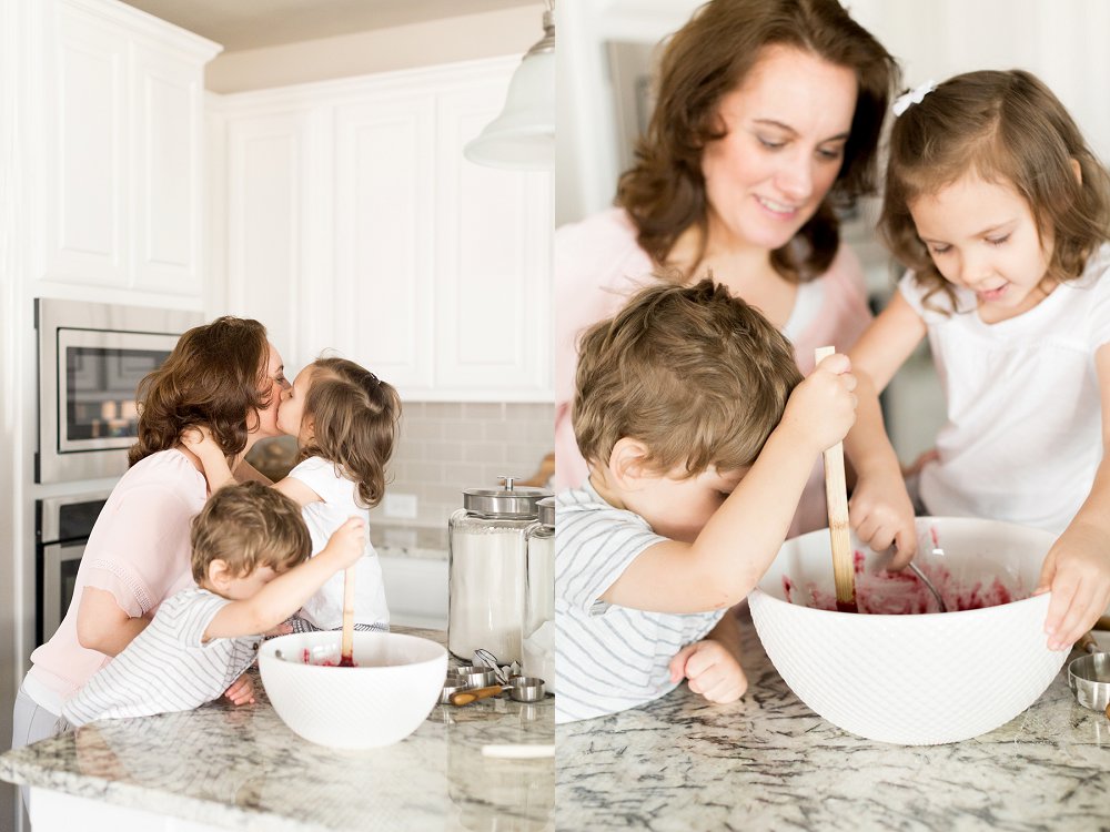 Two children help their grandmother bake during their Dallas Lifestyle Photographer Session